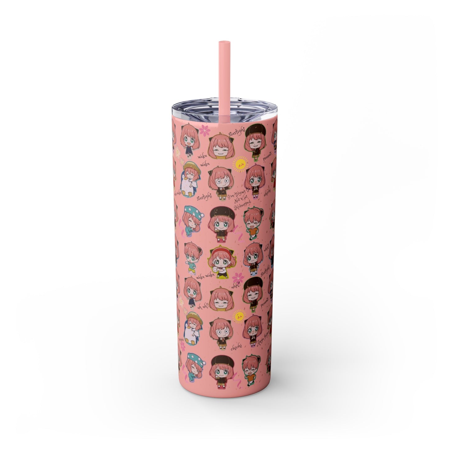 Kawaii Anya Anime Tumbler - 20oz Stainless Steel with Color-Matching Straw