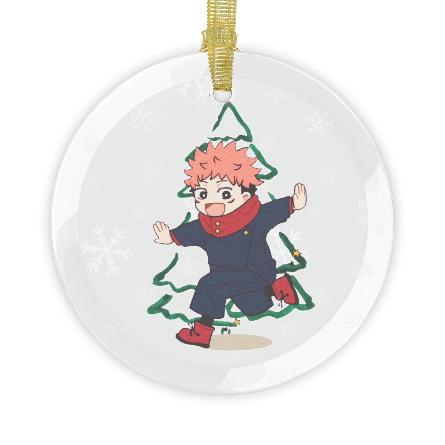 Anime Itadori Christmas Ornament - Exquisite Glass Decoration with Red Ribbon AnimeInkBug