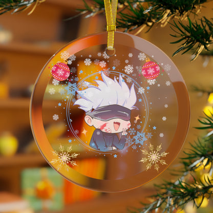 Gojo Christmas Ornament - Exquisite Glass Decoration with Golden-Colored Ribbon AnimeInkBug