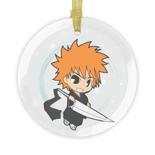 Ichigo Christmas Ornament - Exquisite Glass Decoration with Golden Ribbon AnimeInkBug