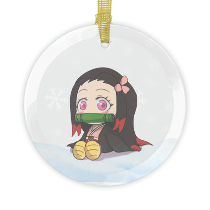 Kawaii Anime Glass Ornament -Charming Anime Decoration with Golden Ribbon AnimeInkBug