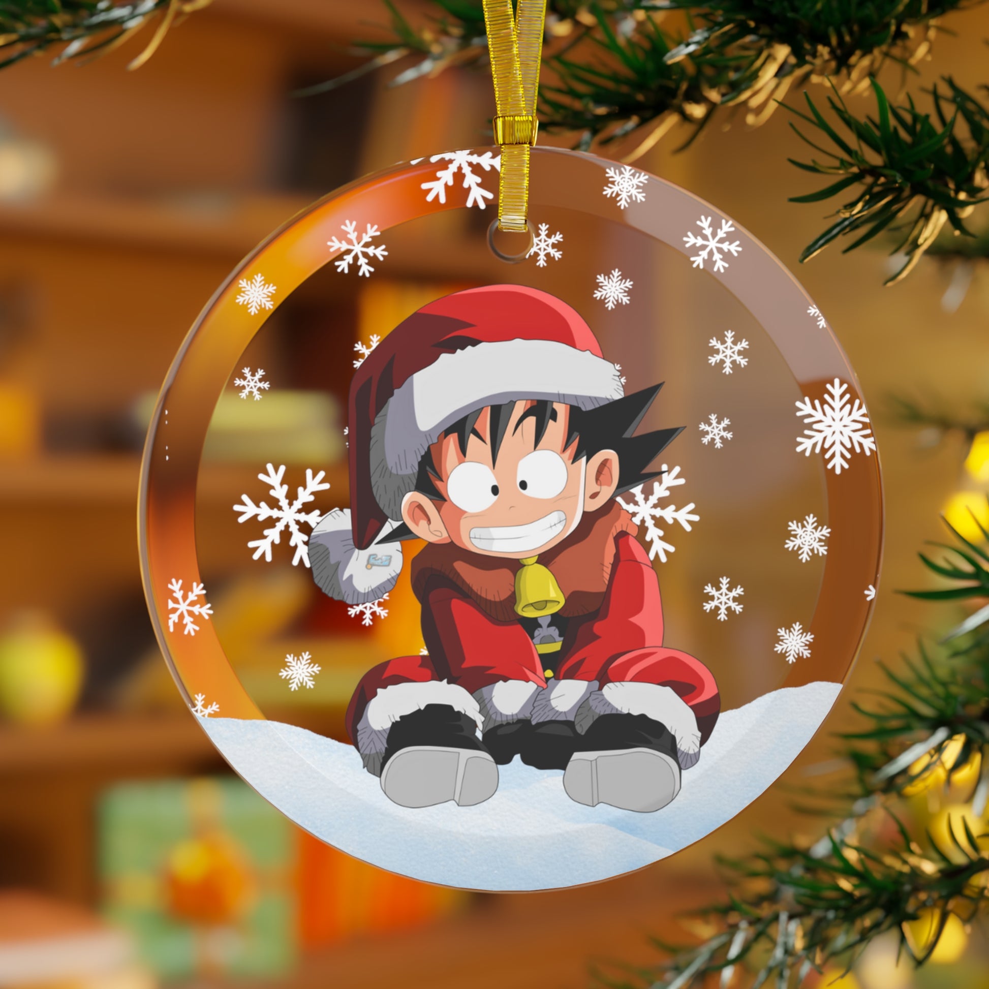 Magical Santa Goku Ornament - Glossy Finish with Gold-Toned Hanging String AnimeInkBug