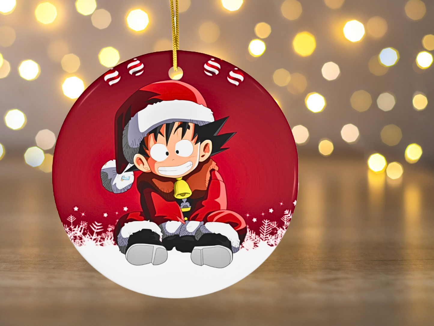 Magical Santa Goku Ornament - Glossy Finish with Gold-Toned Hanging String AnimeInkBug