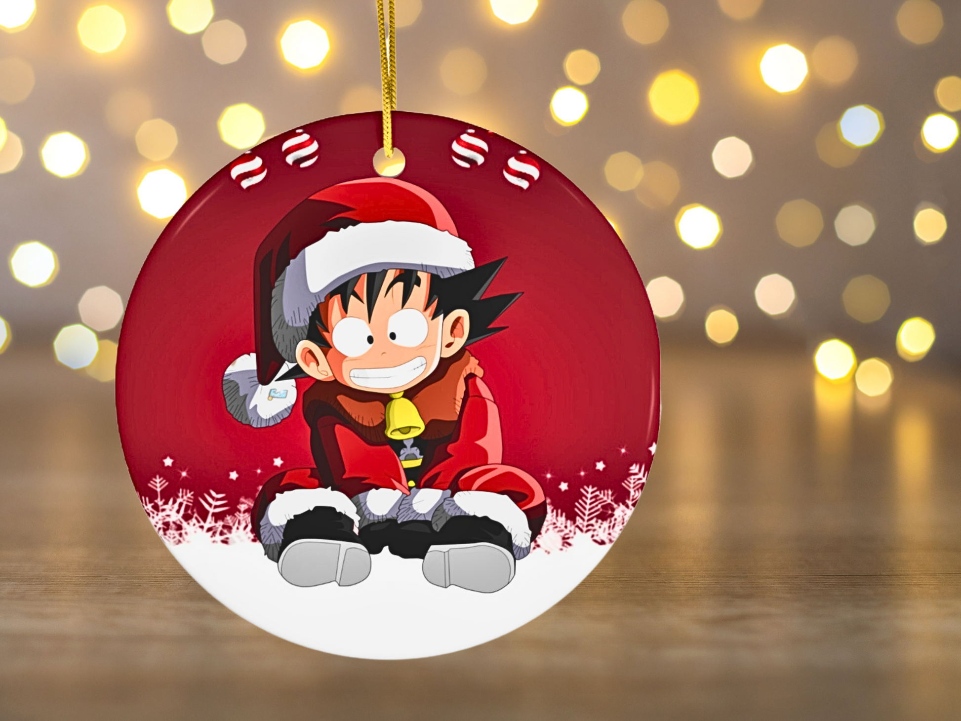 Magical Santa Goku Ornament - Glossy Finish with Gold-Toned Hanging String AnimeInkBug