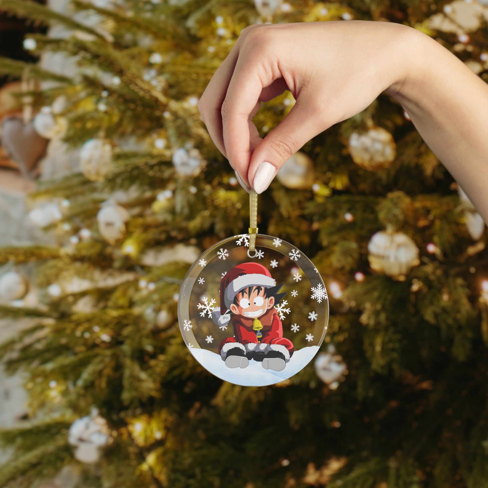 Magical Santa Goku Ornament - Glossy Finish with Gold-Toned Hanging String AnimeInkBug